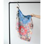 スカーフ バンダナ ウールシルク大花プリントスカーフ レディース