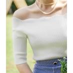 ニット セーター フィット感 オフショルダー 半袖ニットトップス レディース