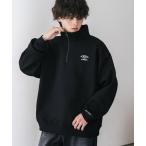 ショッピングアンブロ トレーナー スウェット UMBRO アンブロ 別注コラボ オーバーサイズ裏起毛ワンポイントロゴ刺繍ハーフジッププルオーバースウェット メンズ レディー