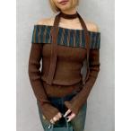 ニット セーター チョーカーSETオフショルニットトップス レディース