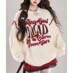 ショッピングレトロ ニット セーター レトロロゴ×チェリーブローチ付き ふわふわニットトップス レディース