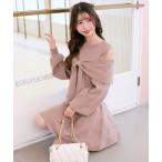 ショッピングリボン ワンピース ビジューリボンニットミニワンピース