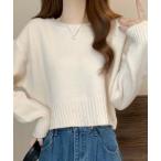 ニット セーター ダメージ加工 短丈クルーネックニット レディース