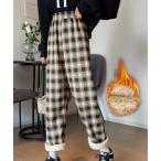 パンツ 裏起毛パンツ チェック柄パンツ ワイドパンツ レディース ストレート レディース