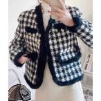 セットアップ 中綿ツイードジャケット ボアジャケット 千鳥格子コート レディース チェック柄アウター レディース