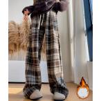 カーゴパンツ チェック柄パンツ ワイドパンツ 裏起毛パンツ レディース ストレート レディース