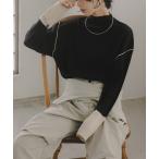 ショッピングハイネック ニット セーター ハイネック バイカラー 配色 リブニット レディース