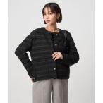 カーディガン ミックスツイードライク ノーカラー ニット カーディガン レディース