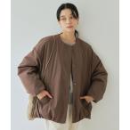 ショッピングブラウン ブルゾン アウター 「size SHORTあり」パフィー ノーカラー ブルゾン 撥水 保温性 ウォッシャブル レディース