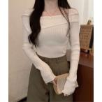 ニット セーター オフショルリブ編みニット レディース