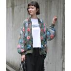 ショッピングシフォン ブルゾン アウター シフォンオイルペイントローズプリントジップアップブルゾン レディース