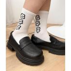 靴下 WEGO/手書き風3連フラワーソックス レディース