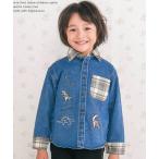 ショッピング恐竜 ブラウス シャツ 「お揃い」恐竜刺しゅう切り替えチェックデニムコーデュロイシャツ(80~130cm) キッズ 子供服 男の子 女の子