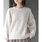 ショッピングパール ニット セーター パールビジュー付きニットプルオーバー レディース