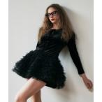 ワンピース velour ribbon tulle mini one-piece