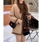 ショッピングロングカーディガン カーディガン ボアトリムウールライクロングカーディガン レディース