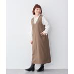 ショッピングジャンパースカート ジャンパースカート 「anyfee/大きいサイズ」Vネックフラップボタン付きウールライクジャンスカ/ワンピース「セットアップ対応/上下別売り」