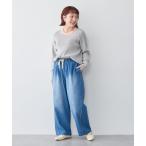  джинсы Denim Denim брюки [anyfee/ большой размер ] талия шнур легкий Denim широкий брюки [ низкий рост размер иметь ] новый цвет дополнение женский 