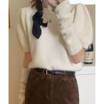 ニット セーター アームウォーマー付モヘア半袖ニット レディース