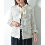 ショッピングゴールド ジャケット ノーカラージャケット ツイードゴールド釦デザインポケットノーカラージャケット レディース