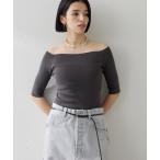 ショッピングオフショルダー 「THE PAUSE」 半袖ニット FREE チャコールグレー レディース
