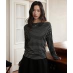 tシャツ 「ELOOPS」ヴィンテージストライプ オフショルダー ロングスリーブTシャツ レディース