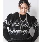 ニット セーター ジャガードパフスリーブニット「大きいサイズ有」シックスタイル レディース