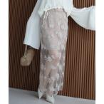 スカート チュールレースフラワーモチーフタイトスカート