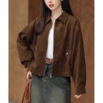 ショッピングスウェード ブルゾン アウター ヴィンテージライクフェイクスウェードブルゾン レディース