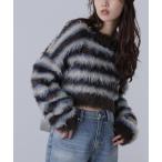 ニット セーター シャギーボーダークロップドニット レディース