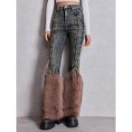 ジーンズ デニム デニムパンツ ハイウエスト LEG 2WAY ECO FURサイドレースアップフレアデニムパンツ レディース