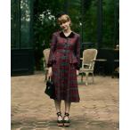 ワンピース 別珍ラペルペプラムチェックワンピース