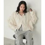 カーディガン 「forksy.」前後2way ボリュームスリーブ バイカラーフリンジショートニットカーディガン レディース