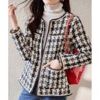 ジャケット ノーカラージャケット 千鳥柄