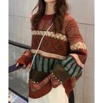 ニット セーター 「ニットでつくる、北欧風ガーリーコーデ。」フェアアイル風パッチワークニット ノルティック柄 レディース