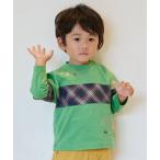 ショッピング恐竜 tシャツ 恐竜と街チェック切替長袖Tシャツ キッズ 子供服 男の子