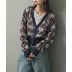 カーディガン モヘアチェッククロップドカーディガン レディース