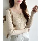 ニット セーター ダブルジップスタッズニット リブニット ダブルジップトップス 長袖 ショート ニット レディース