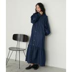 ワンピース 「forksy.」ボリュームスリーブVネックティアードデニムワンピース