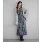 ワンピース Multi-way velour ribbon check cami onepiece / マルチウェイチェックキャミワンピース