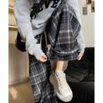 ショッピング裏起毛 パンツ 裏起毛 マドラスチェック ワイドパンツ レディース