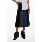 スカート パッチワーク異素材MIX ミディ丈フレアスカートデニムウエスト