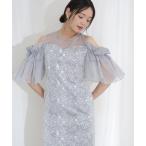 ショッピングスパンコール ドレス ミモレ丈＆七分袖フォーマルブロッサムスパンコールチュールIラインオフショル風セレモニー結婚式二次会パーティードレスオケージョンドレス同窓会成人