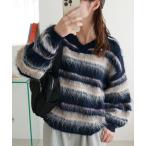 ニット セーター 「ユニセックス」シャギーマルチボーダーVネックニット レディース メンズ