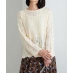 ニット セーター リボン柄透かし編ニットプルオーバー レディース