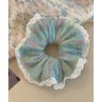 ショッピングシュシュ シュシュ 「urge select」ミックスカラー シャギー ニット シュシュ(レース付き)