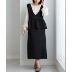 スカート 体型カバー！ペプラムジャンパースカート