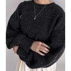 tシャツ スパンコールショートニットプルオーバー レディース