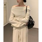 ショッピングオフショルダー トレーナー スウェット オフショルダープルオーバー＋パンツスウェットセットアップ レディース