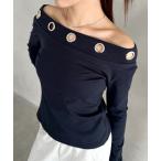 tシャツ アイレットデザインオフショル長袖トップス レディース